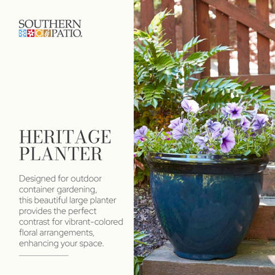 Southern Patio 12" Heritage Round Glossy Resin Planter, Monaco Blue (Open Box)