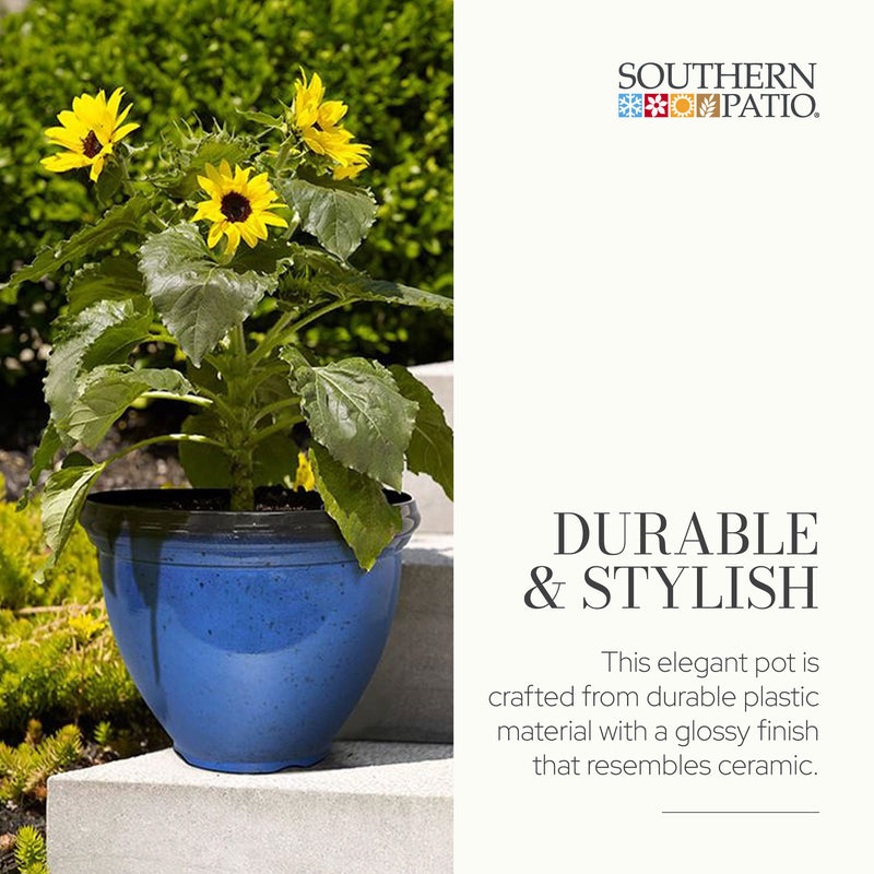Southern Patio Heritage Outdoor Round Glossy Resin Planter, Monaco Blue (2 Pack)