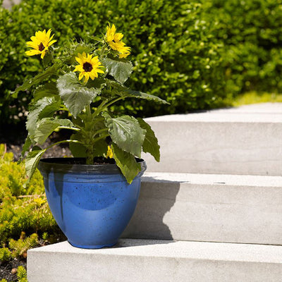 Southern Patio Heritage Outdoor Round Glossy Resin Planter, Monaco Blue (2 Pack)