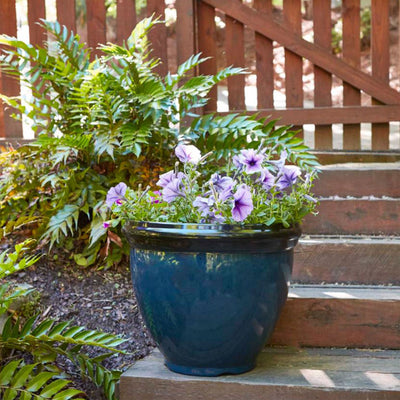 Southern Patio 12 Inch Heritage Outdoor Round Glossy Resin Planter, Monaco Blue