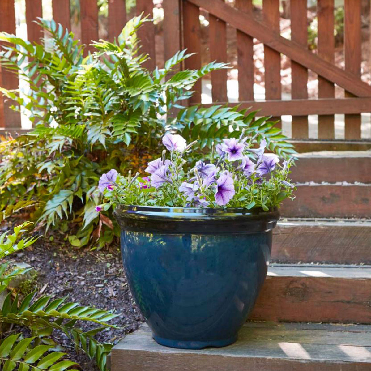 Southern Patio 12 Inch Heritage Outdoor Round Glossy Resin Planter, Monaco Blue