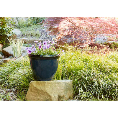Southern Patio Heritage Outdoor Round Glossy Resin Planter, Monaco Blue (3 Pack) - VMInnovations