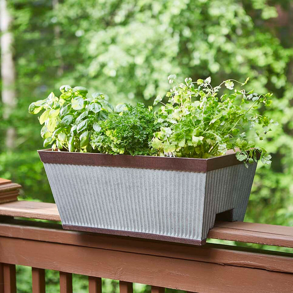 Southern Patio 24" Westlake Deck Rail Garden Resin Planter, Rustic Galvanized - VMInnovations