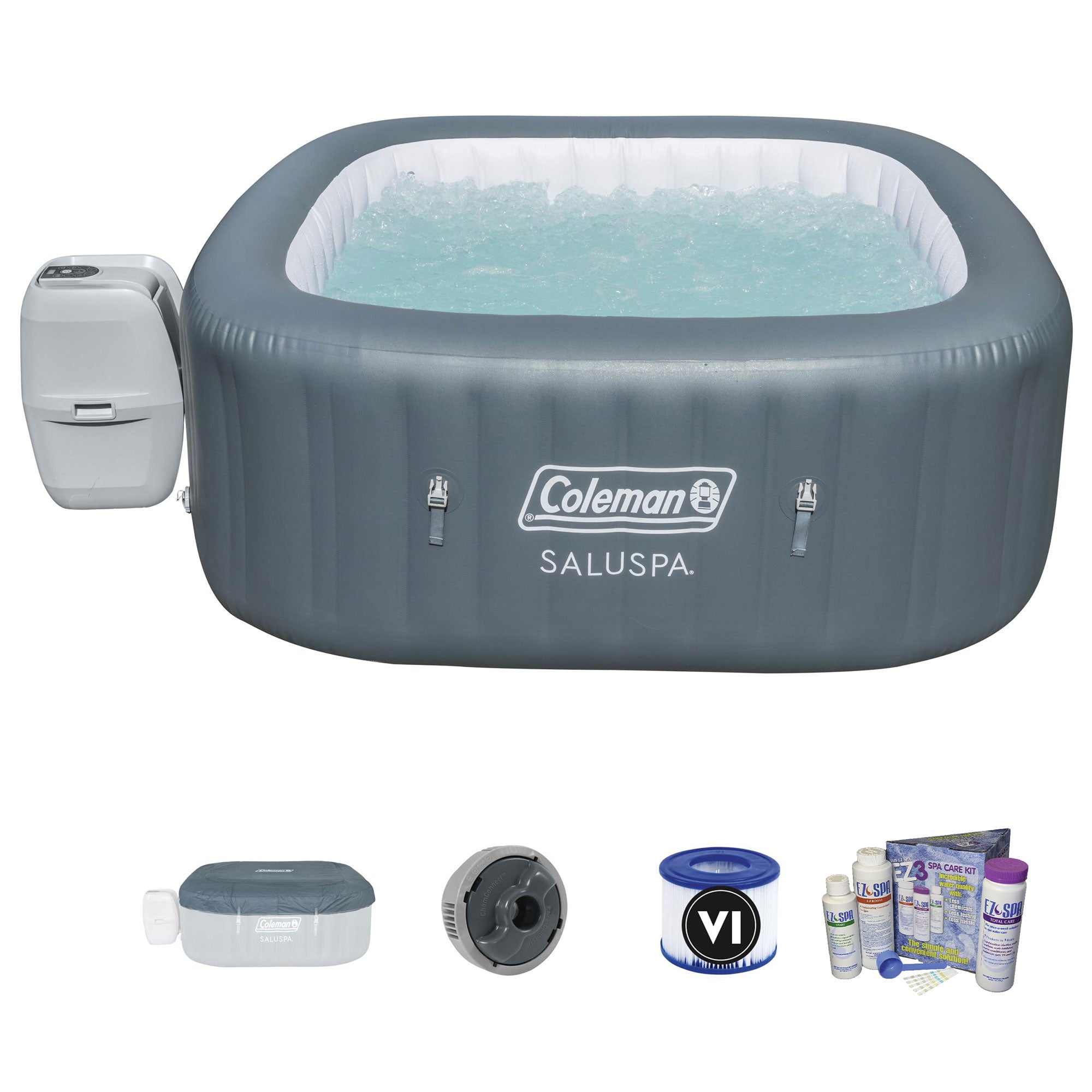 Coleman SaluSpa 4 Person Inflatable Hot Tub with EZ Spa Chemical Balancing Kit