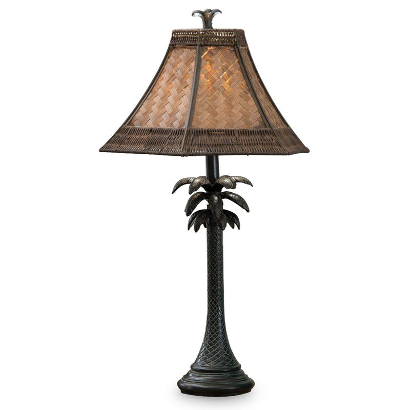 Collective Design Palm Tree Table Light Lamp Rattan Shade & French Verdi Finish