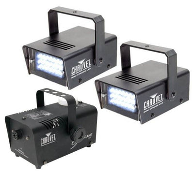 Chauvet DJ LED Mini Strobe Lights (2 Pk) + Hurricane 700 H-700 Fog Smoke Machine