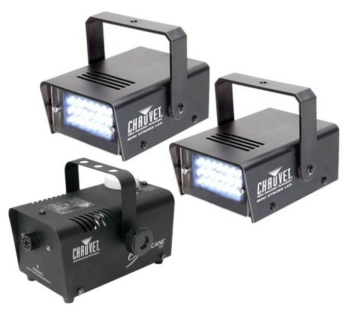Chauvet DJ LED Mini Strobe Lights (2 Pk) + Hurricane 700 H-700 Fog Smoke Machine