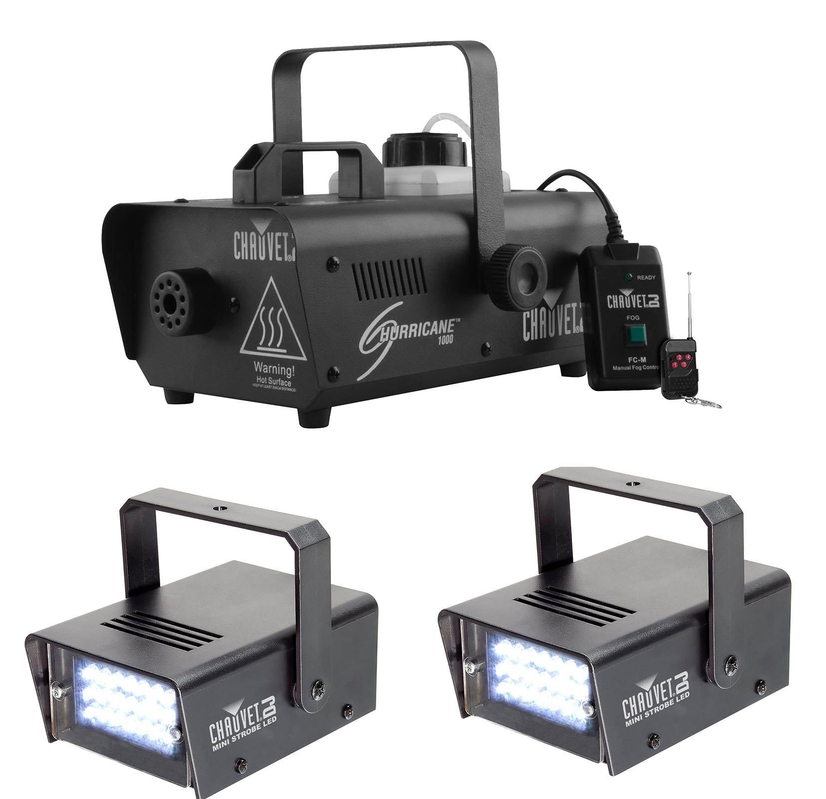 CHAUVET Hurricane 1000 H1000 Fog Smoke Machine + 2 CH-730 LED Mini Strobe Lights
