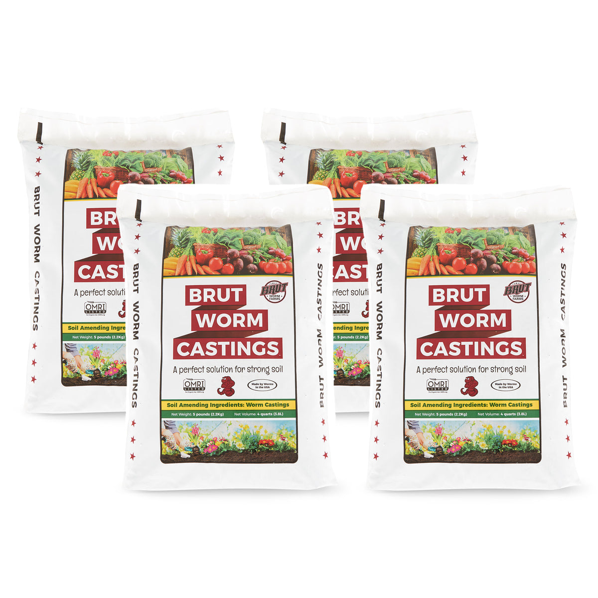 Brut Worm Farms Organic Worm Castings Potting Soil Mix, 5 Pound Bag (4 Pack)