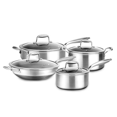 NutriChef 8pc Nonstick Stainless Steel Kitchen Cookware Pan Set w/Lids (2 Pack)