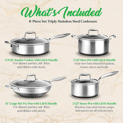 NutriChef 8pc Nonstick Stainless Steel Kitchen Cookware Pan Set w/Lids (2 Pack)