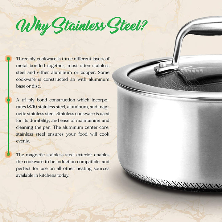 NutriChef 8 Piece Nonstick Stainless Steel Kitchen Cookware Pan Set with Lids - VMInnovations
