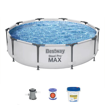Bestway Steel Pro MAX 14 x 4 Foot Round Frame Above Ground Swimming Pool Set - VMInnovations