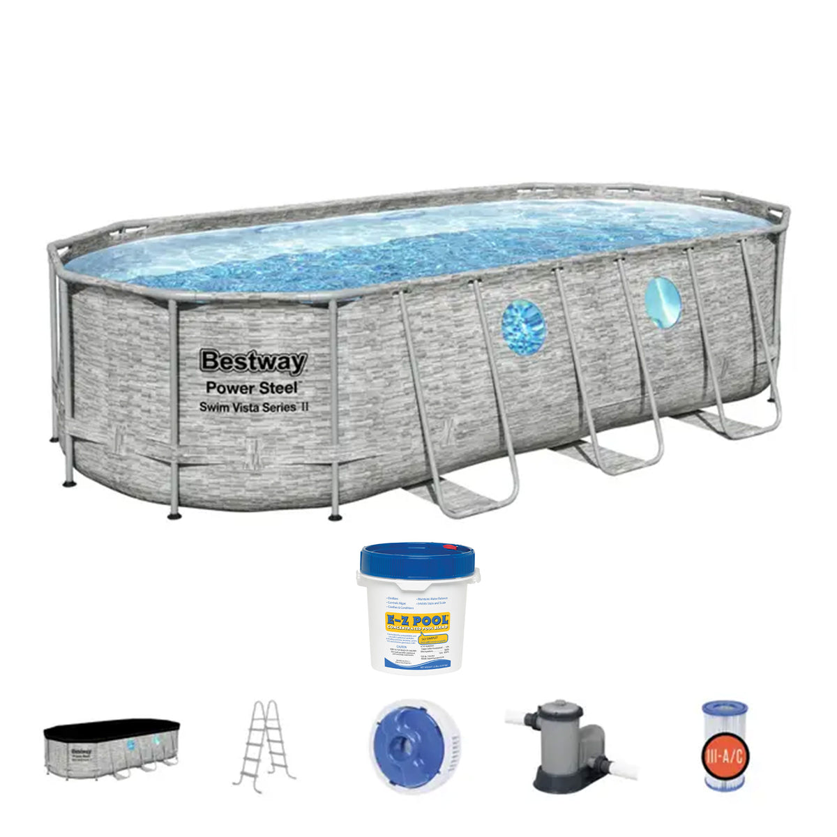 Bestway Power Steel Swim Vista 18ft x 9ft x 48in Above Ground Swimming Pool Set