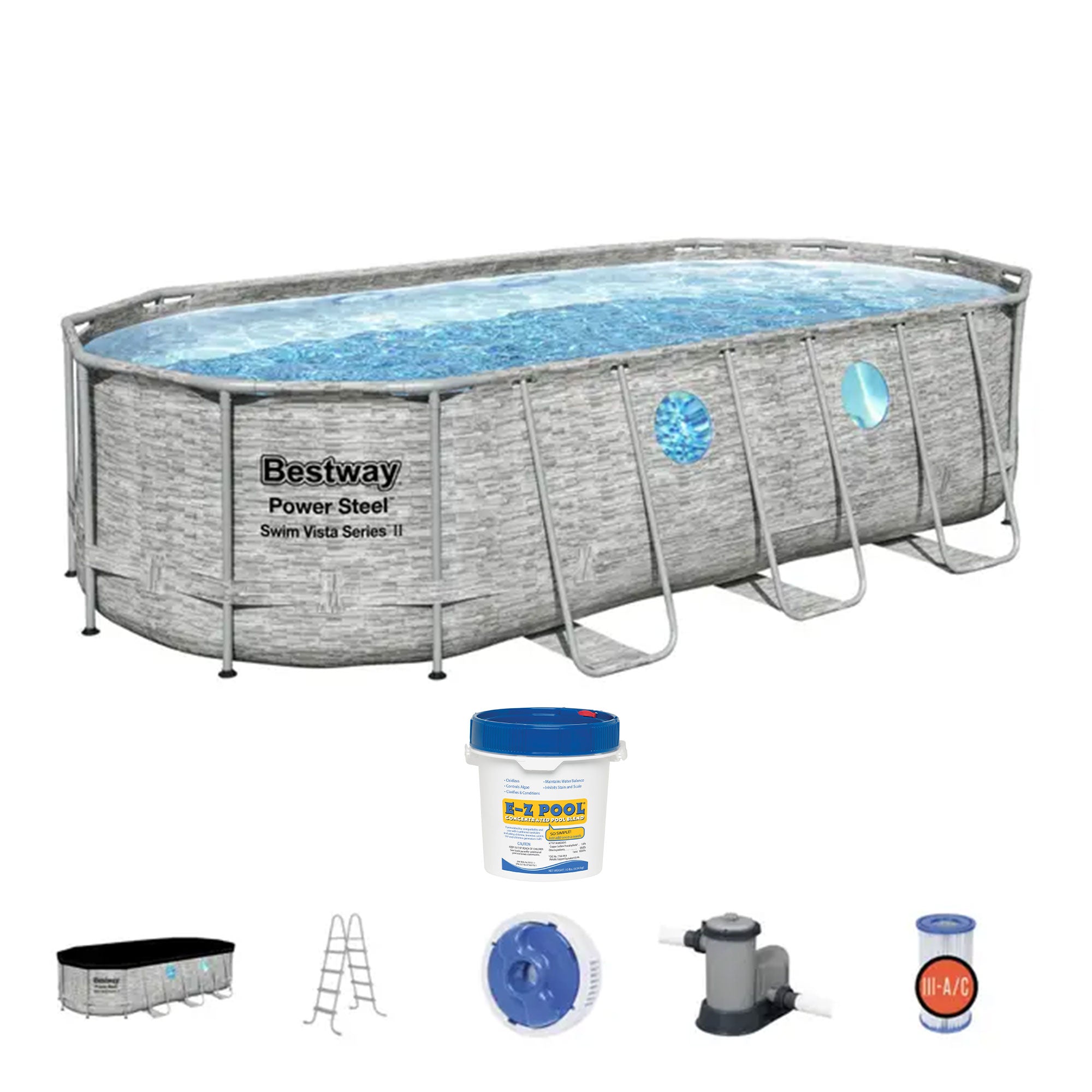 Bestway Power Steel Swim Vista 18ft x 9ft x 48in Above Ground Swimming Pool Set - VMInnovations