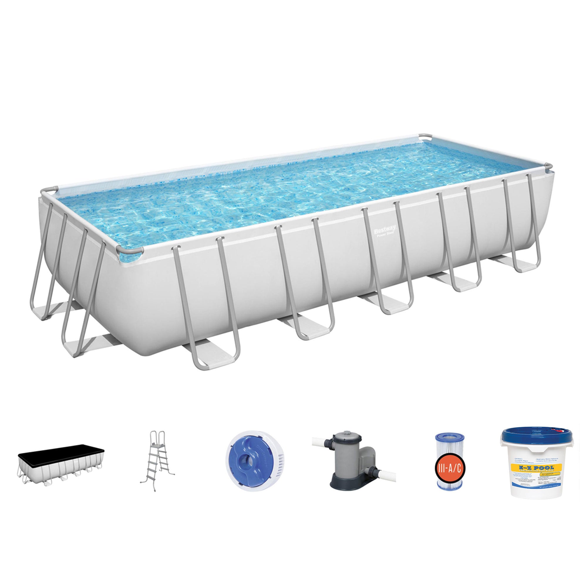 Bestway 5611YE 21ft x 9ft x 52In Steel Frame Above Ground Swimming Pool Set