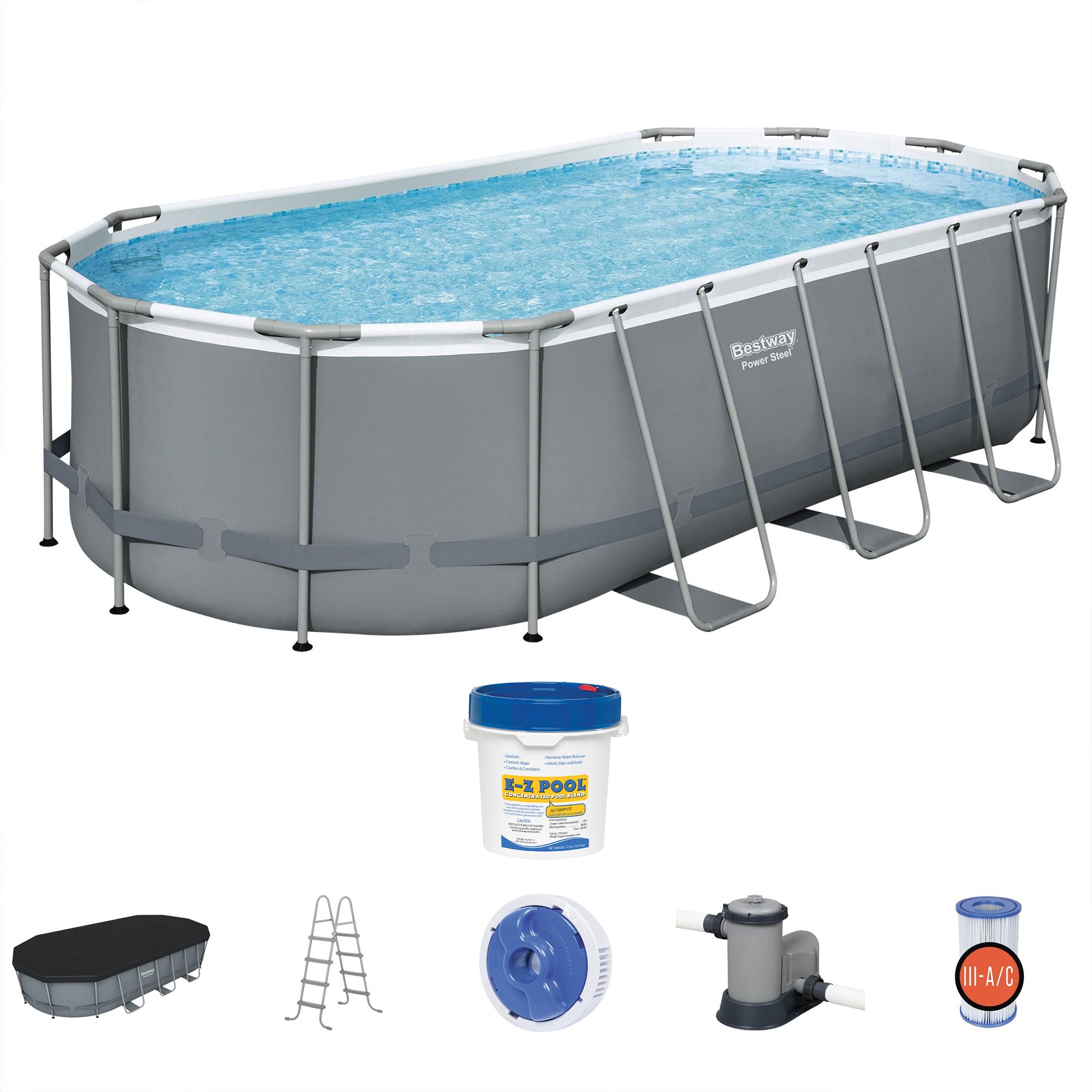 Bestway Power Steel 18ft x 9ft x 48in Above Ground Swimming Pool Set with Pump