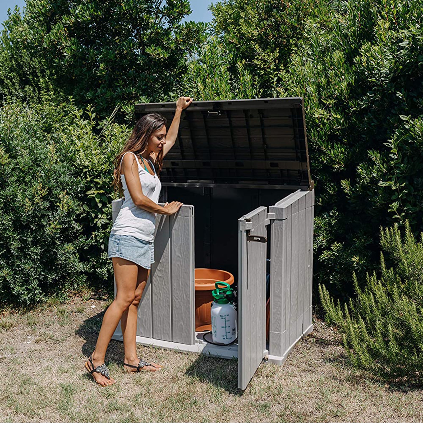 Toomax Stora Way All Weather Outdoor XL 7' x 3.5' Storage Shed Cabinet, Taupe - VMInnovations