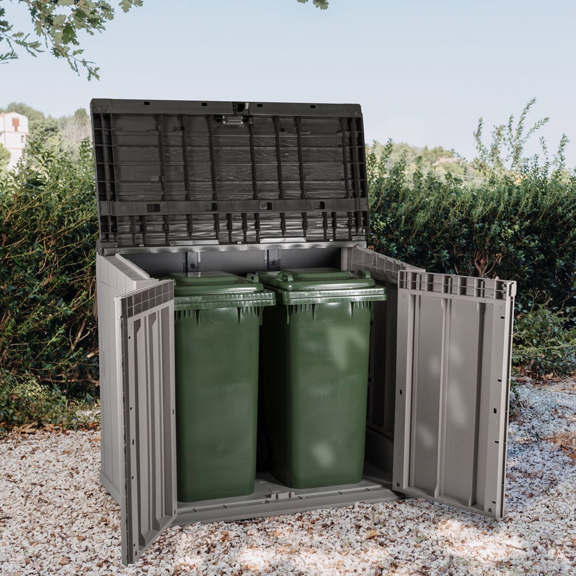 Toomax Stora Way All Weather Outdoor XL 7' x 3.5' Storage Shed Cabinet, Taupe