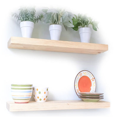 Willow & Grace Caro 24 Inch Floating Wood Wall Mount Shelves, Natural, Set of 2
