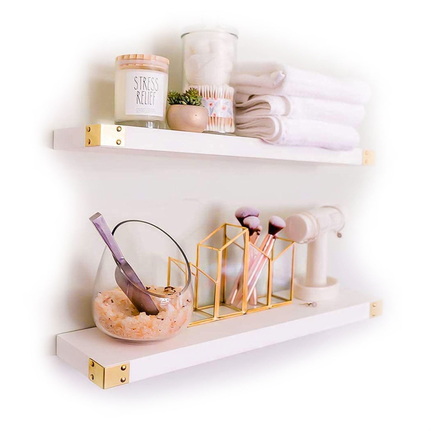 Willow & Grace Noelle 24 Inch Floating Wood Wall Mount Shelves, White, Set of 2