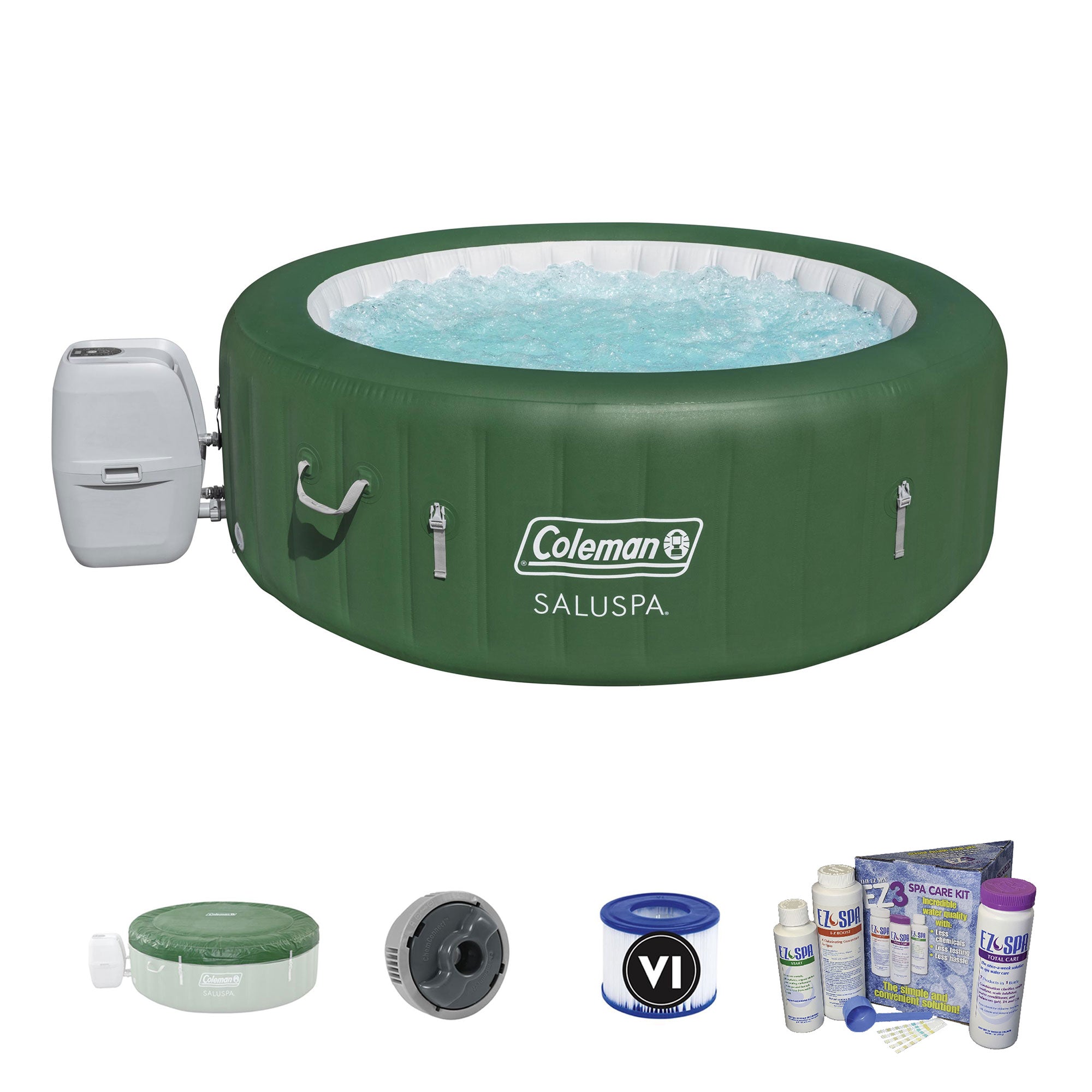 Coleman SaluSpa Round 6 Person Inflatable Hot Tub with Balancing Testing Kit - VMInnovations