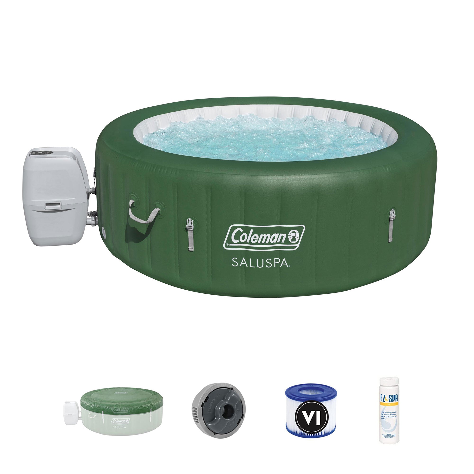Coleman SaluSpa 6 Person Round Inflatable Outdoor Spa with API EZ pH Chemicals