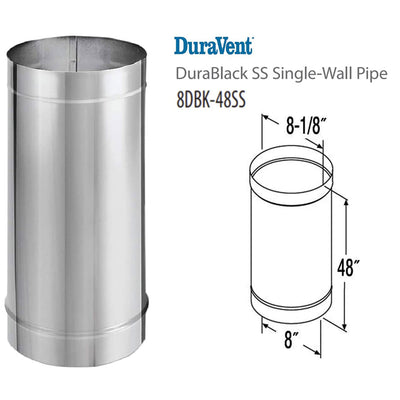 DuraVent DuraBlack 48 x 8 Inch Stainless Steel Single Wall Stove Pipe, Silver