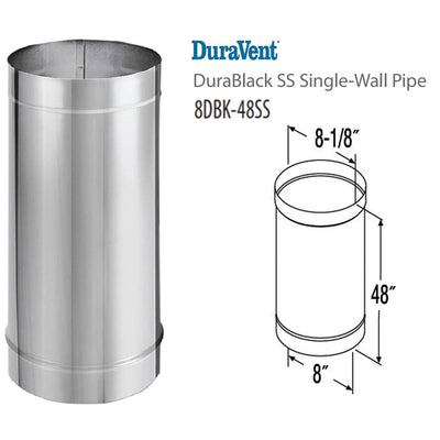 DuraVent DuraBlack 48 x 8 Inch Stainless Steel Single Wall Stove Pipe, Silver - VMInnovations