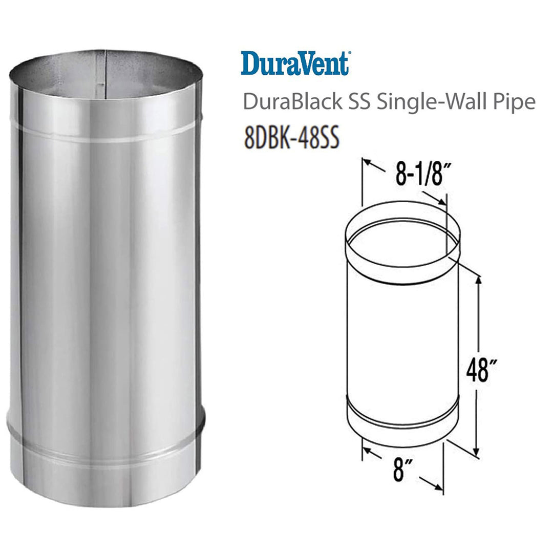DuraVent DuraBlack Stainless Steel Single Wall Stove Pipe, 48 x 8" (Open Box) - VMInnovations