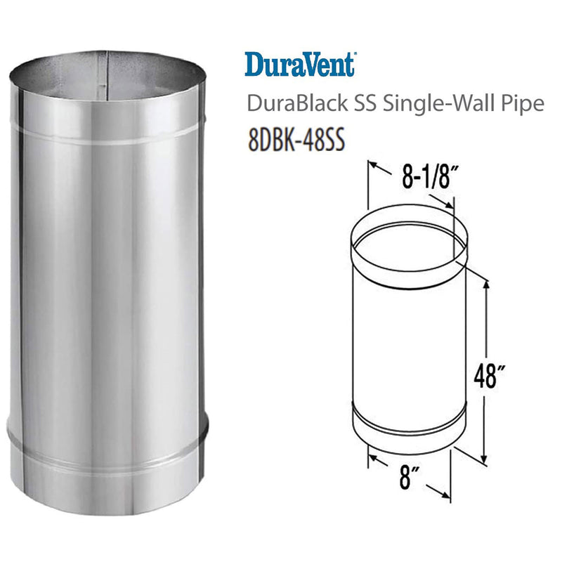 DuraVent DuraBlack Stainless Steel Single Wall Stove Pipe, 48 x 8" (Open Box)