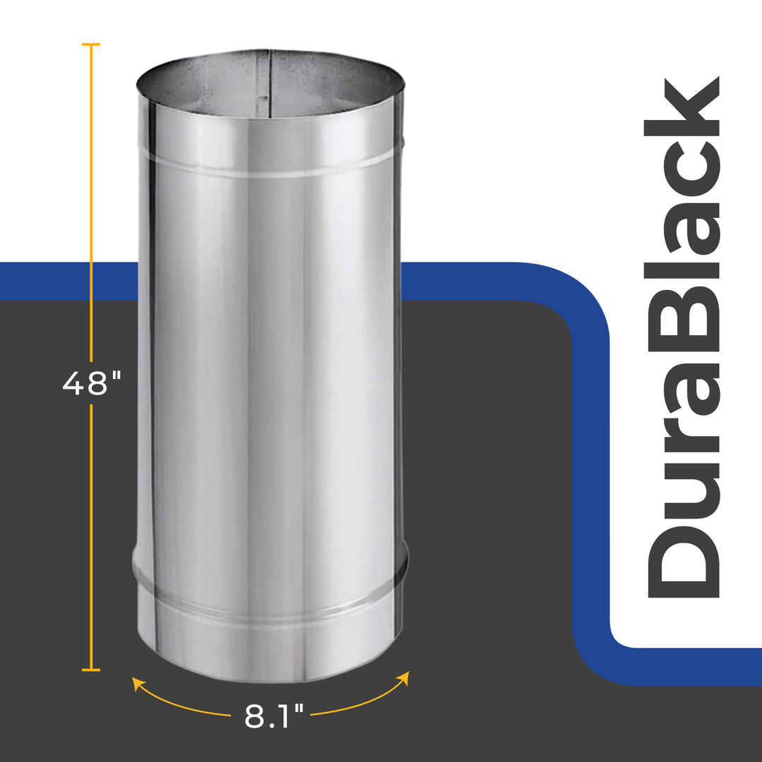 DuraVent DuraBlack 48 x 8 Inch Stainless Steel Single Wall Stove Pipe, Silver