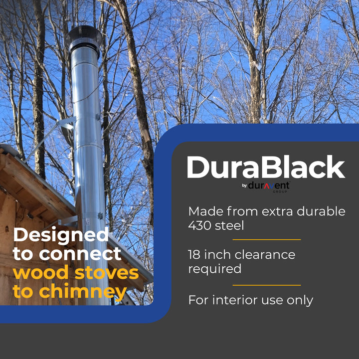 DuraVent DuraBlack 48 x 8 Inch Stainless Steel Single Wall Stove Pipe, Silver