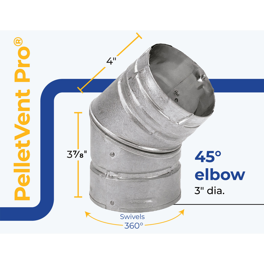 DuraVent 3PVL-E45 PelletVent Stainless Steel 45 Degree Elbow Stove Pipe (Used)