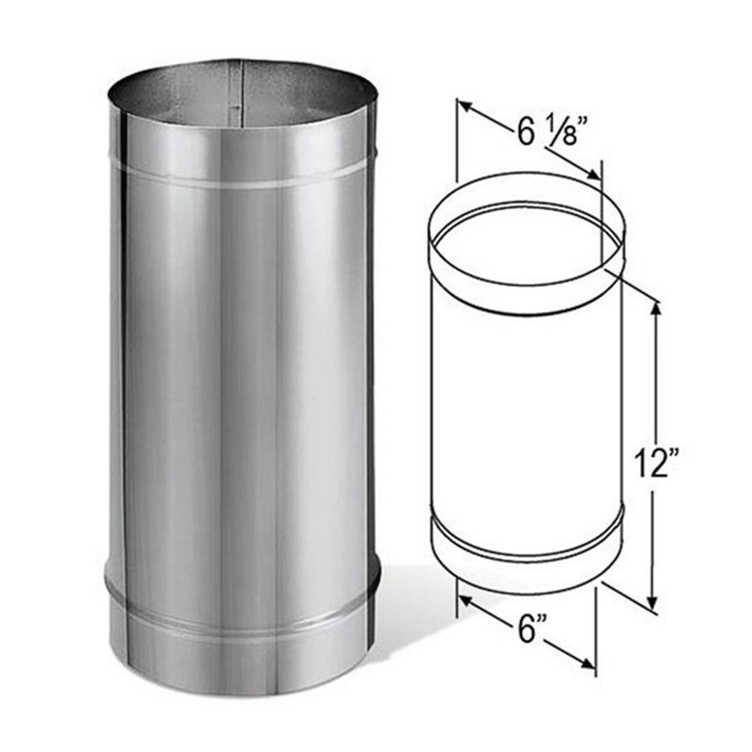 DuraVent DuraBlack 6DBK-12SS 12 x 6 Inch Stainless Steel Single Wall Stove Pipe