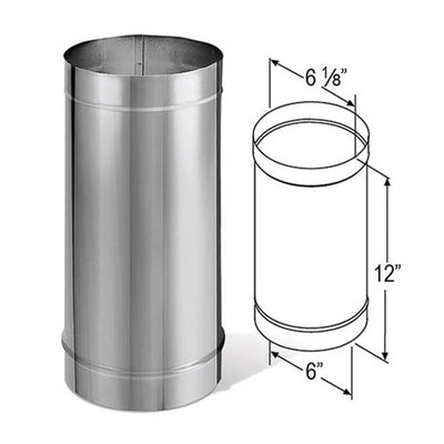 DuraVent DuraBlack 6DBK-12SS 12 x 6 Inch Stainless Steel Single Wall Stove Pipe - VMInnovations