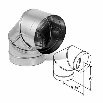 DuraVent DBK 6 in Stainless Steel Single Wall 90 Degree Elbow Stove Pipe, Silver