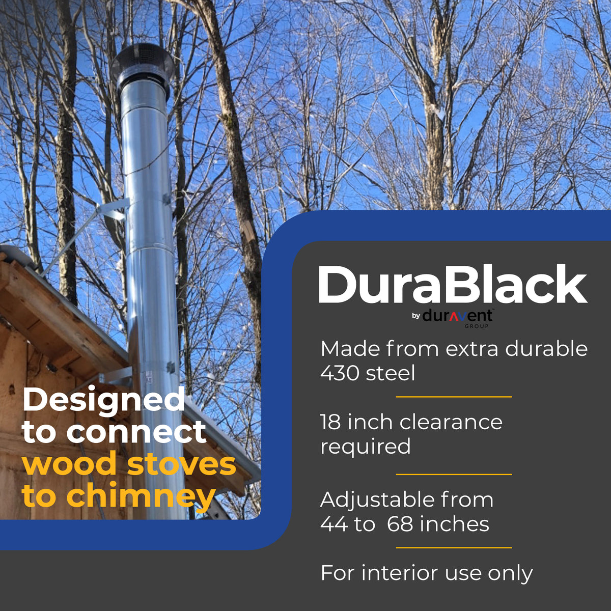 DuraVent DuraBlack Telescoping Adjustable Finishing Stove Pipe, 6 in (Open Box)