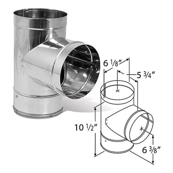 DuraVent DuraBlack Stainless Steel Single Wall Pipe Tee, 6" Diameter (Open Box)