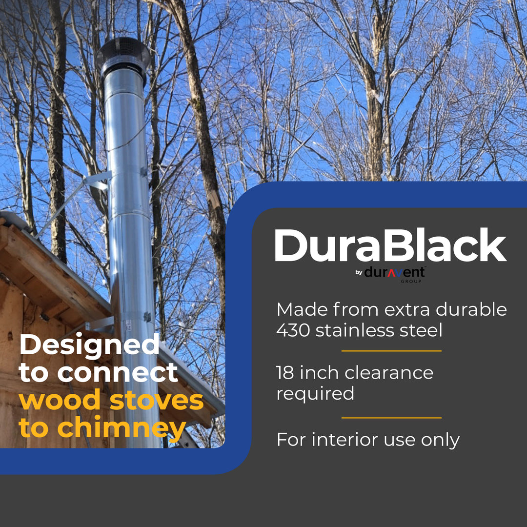 DuraVent DuraBlack Stainless Steel Single Wall Wood Burning Stove Pipe Connector - VMInnovations