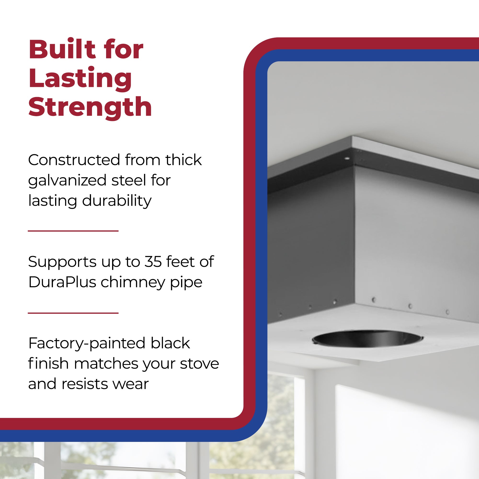 DuraVent 6" Square Steel Ceiling Support Box & Trim Collar, 24" Tall (Open Box) - VMInnovations