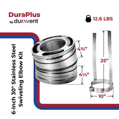 DuraVent 6DP-E30K DuraPlus 6 Inch 30 Degree Stainless Steel Swiveling Elbow Kit - VMInnovations