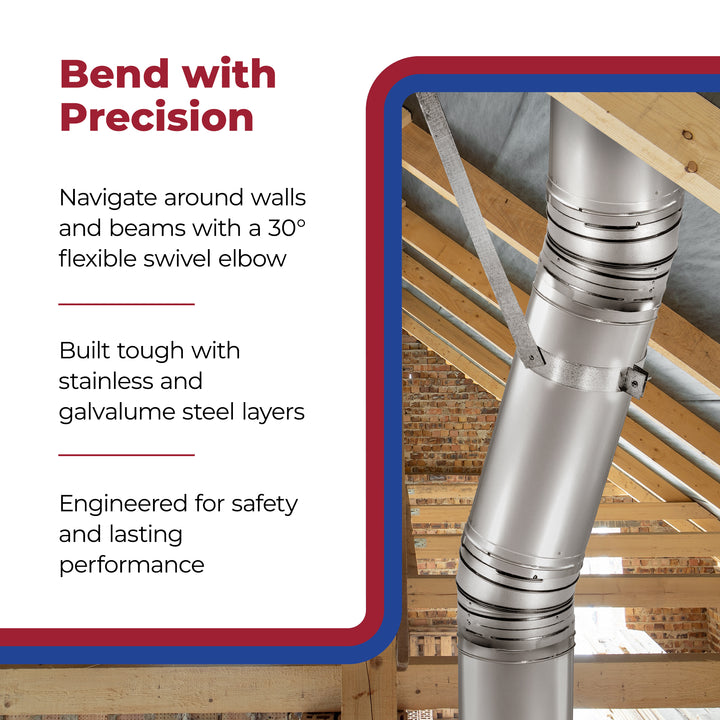DuraVent 6DP-E30K DuraPlus 6 Inch 30 Degree Stainless Steel Swiveling Elbow Kit