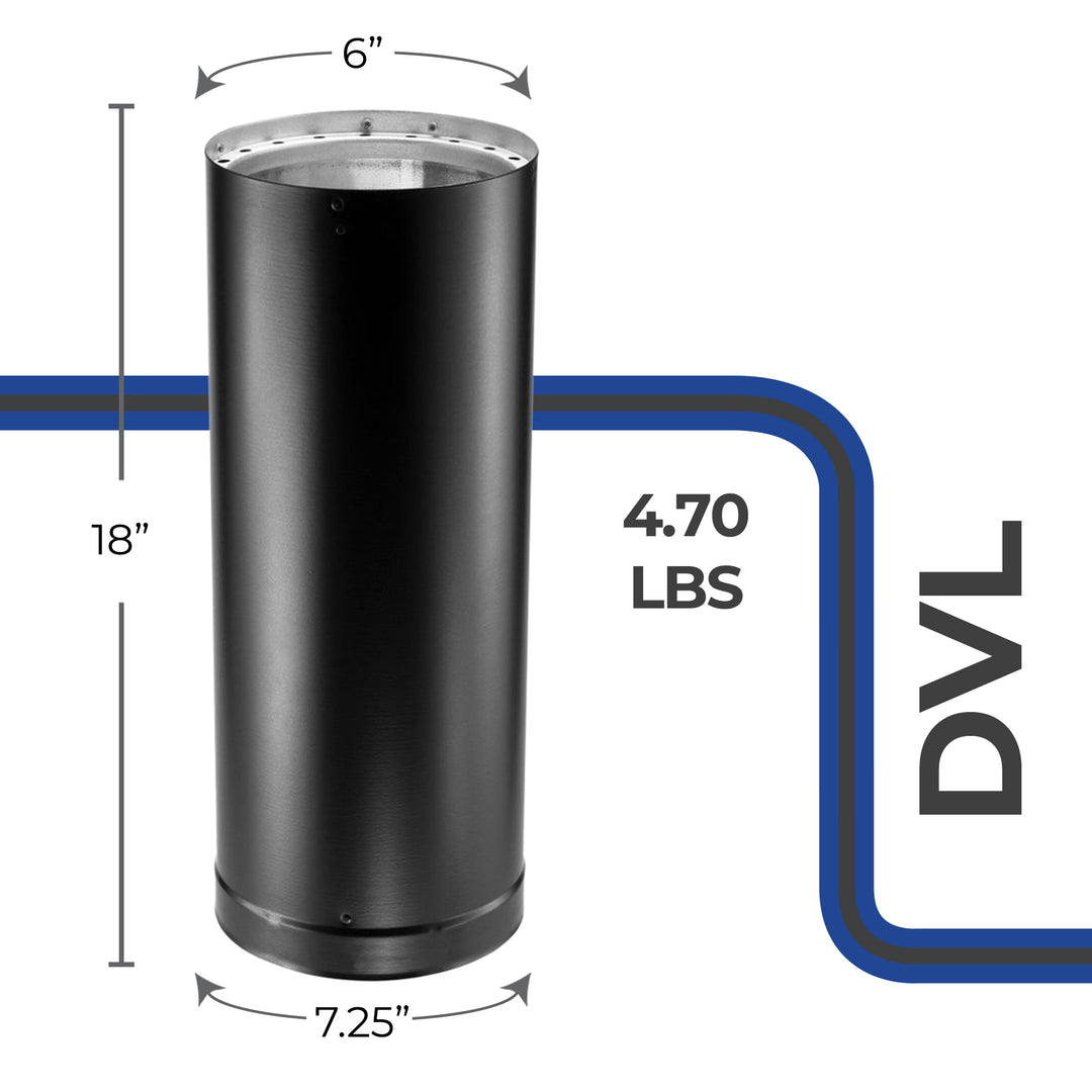 DuraVent Galvanized Steel Double Wall Stove Pipe, 6 x 18 Inch, Black (Open Box)