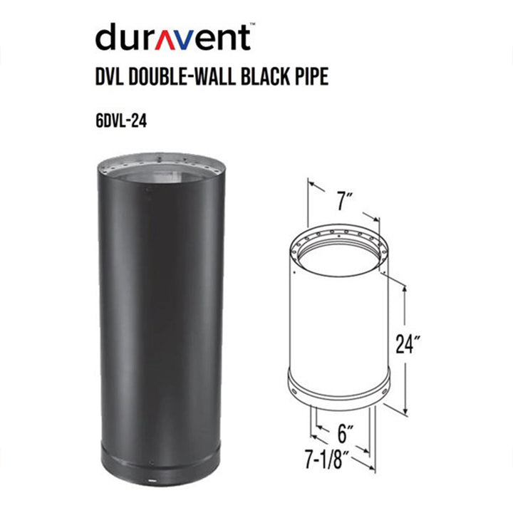 DuraVent DVL Galvanized Steel Double Wall Stove Pipe, 6 x 24" , Black (Open Box) - VMInnovations