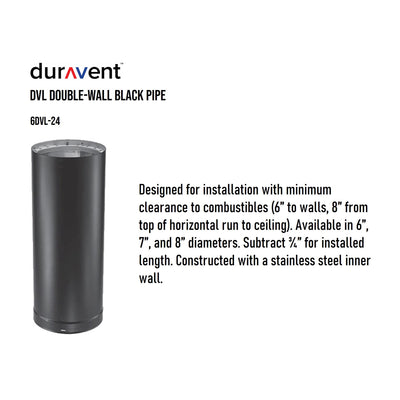 DuraVent DVL 6DVL-24 6 Inch Galvanized Steel Double Wall Stove Pipe, Black