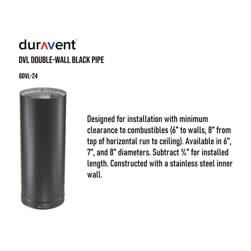 DuraVent DVL Galvanized Steel Double Wall Stove Pipe, 6 x 24 Inch, Black (Used)