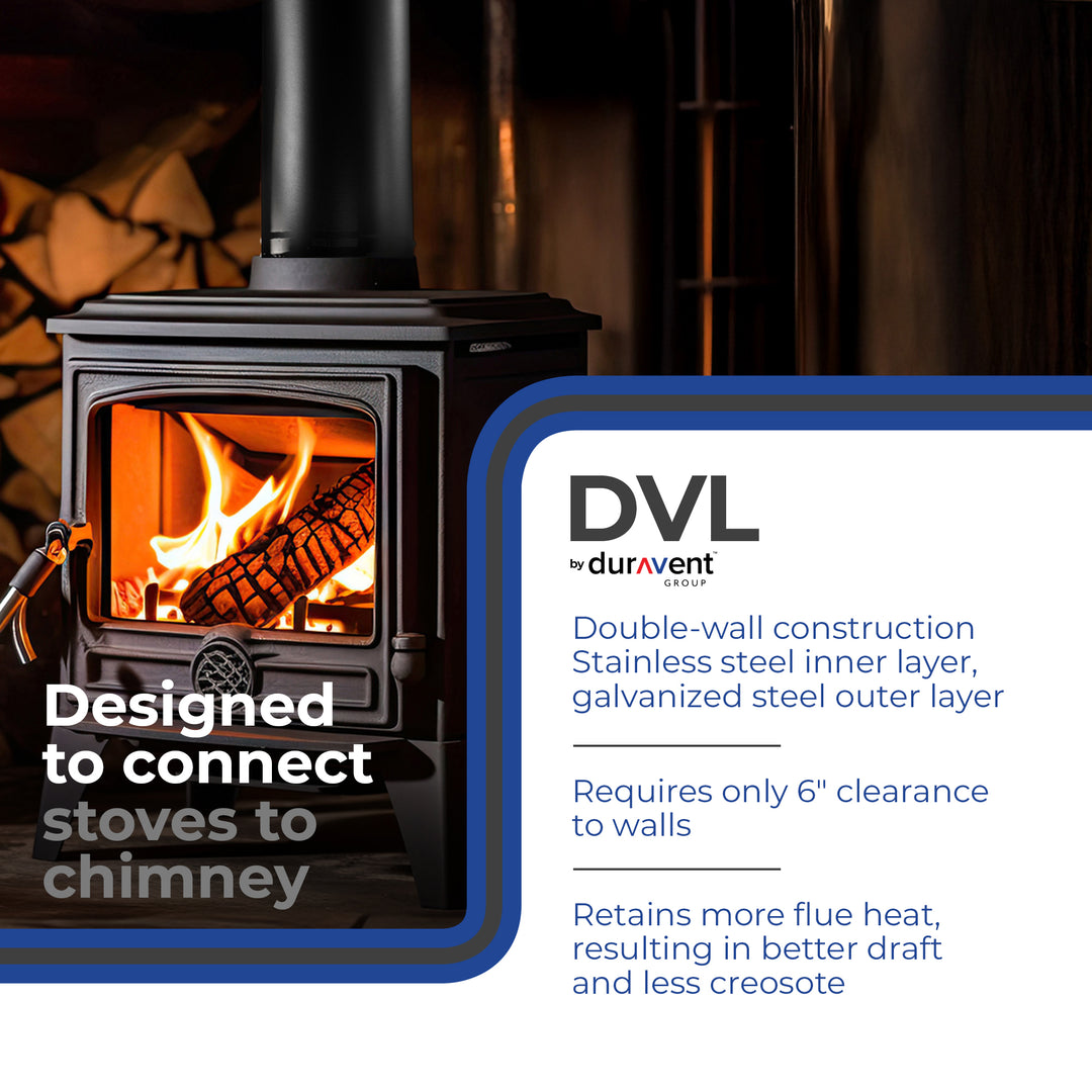 DuraVent DVL 6DVL-48 6 Inch Galvanized Steel Double Wall Stove Pipe, Black
