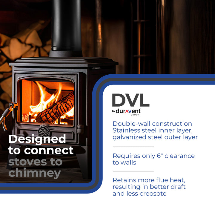DuraVent DVL 6DVL-48 6 Inch Galvanized Steel Double Wall Stove Pipe, Black