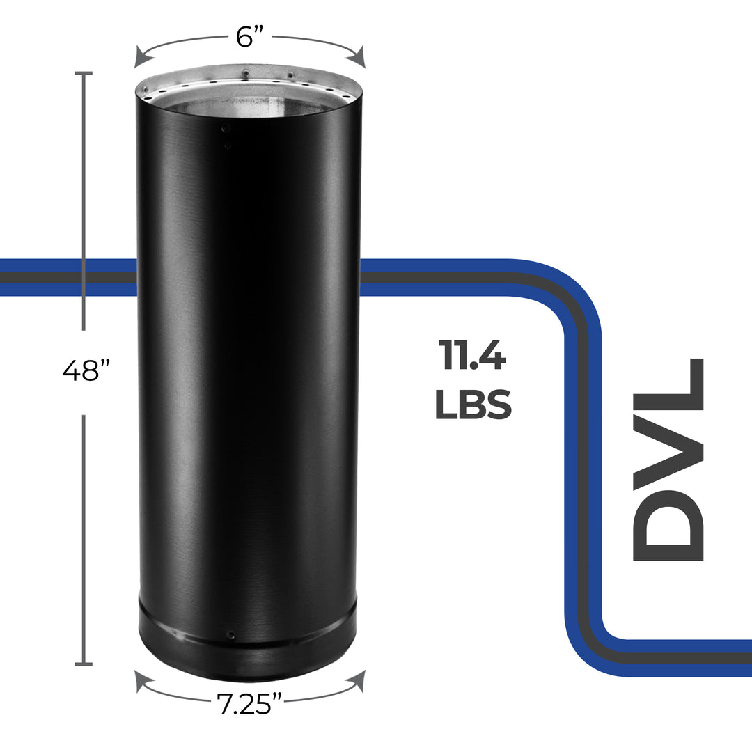 DuraVent Galvanized Steel Double Wall Stove Pipe, 6 x 48 Inch, Black (Open Box) - VMInnovations